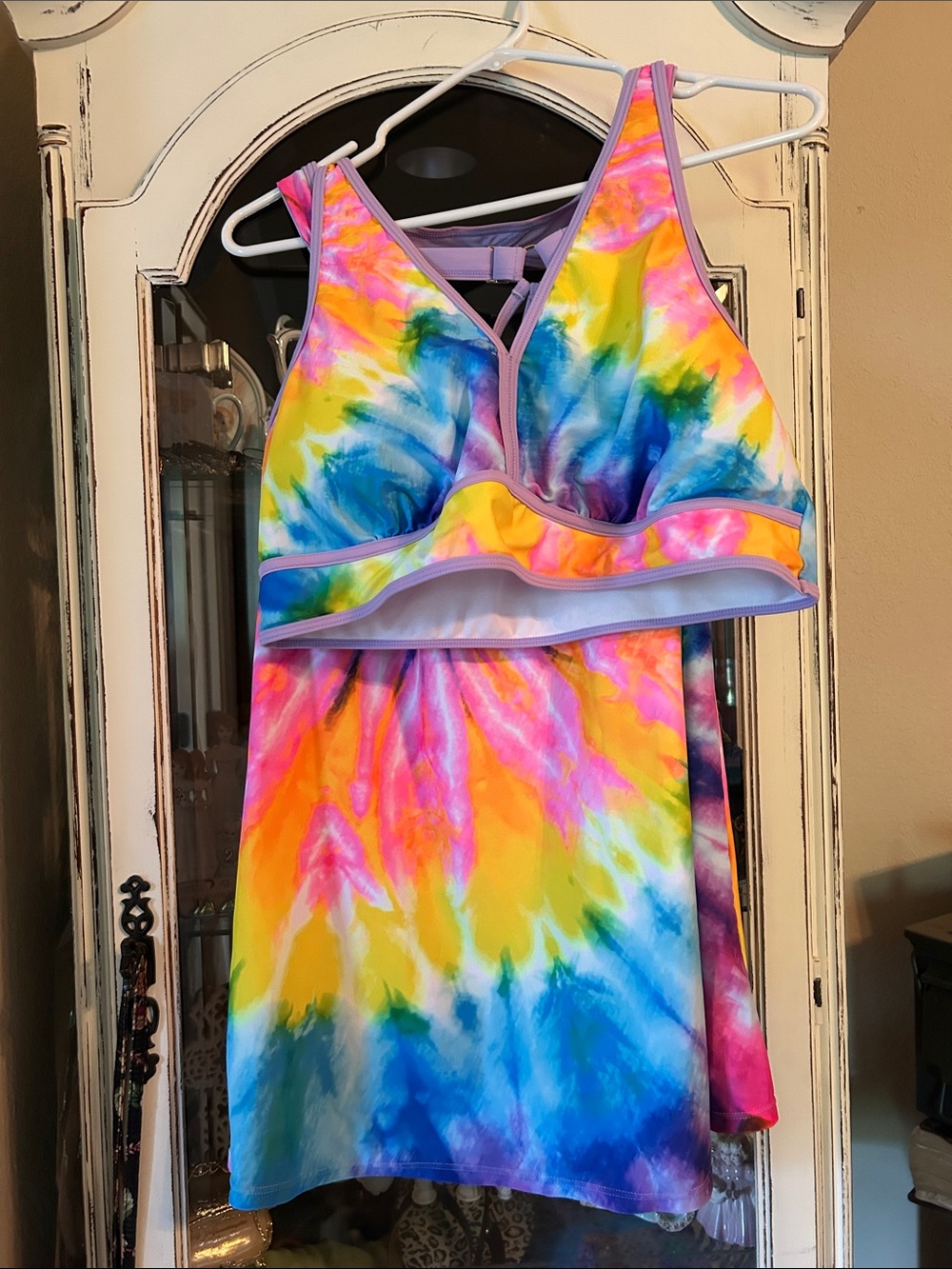 Women's Tie-Dye Sports Bra & swim dress top Set - Multicolor